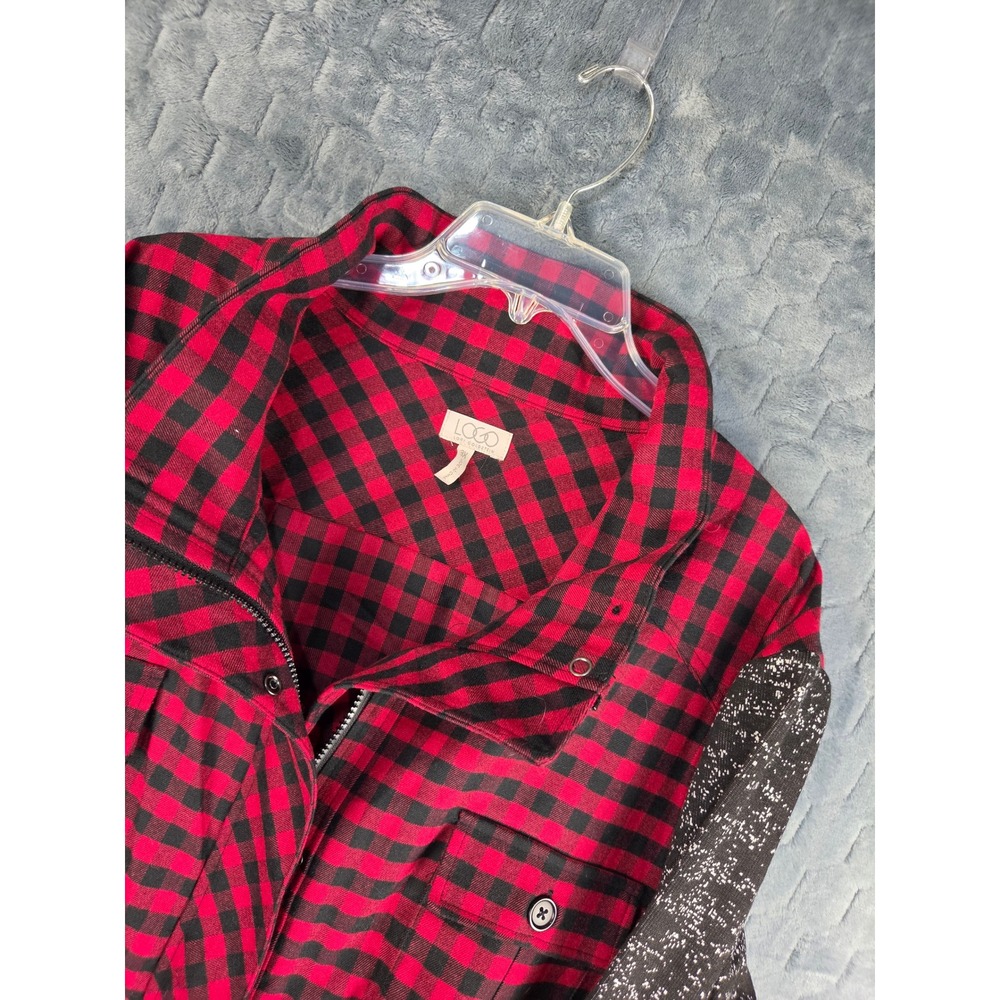 LOGO Lori Goldstein Red Black Buffalo Plaid Zip Front Jacket Plus Size 3X
